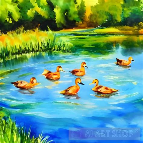 Ducks Swimming in a Beautiful Pond