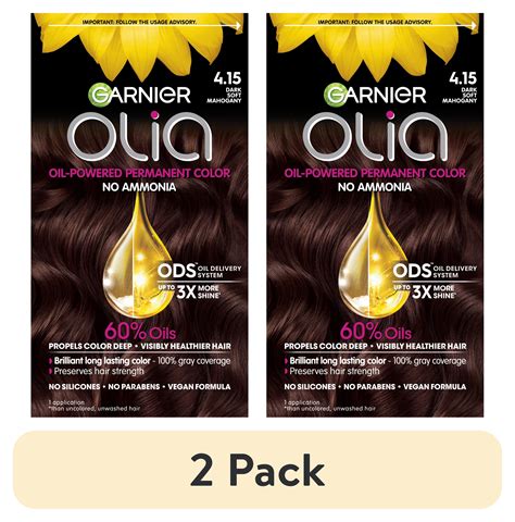 (2 pack) Garnier Olia Oil Powered Permanent Hair Color, 4.15 Dark Soft ...