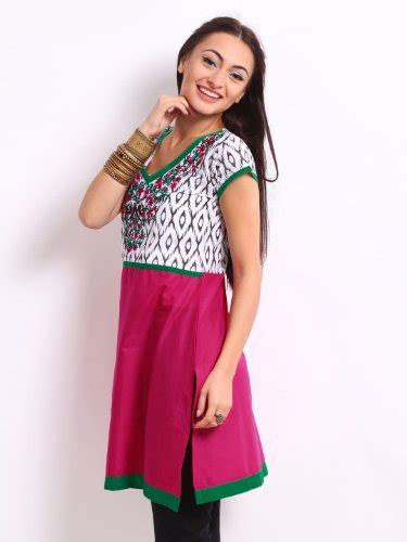 Buy Anouk Women Pink & White Embroidered Kurti Size (M) at Amazon.in
