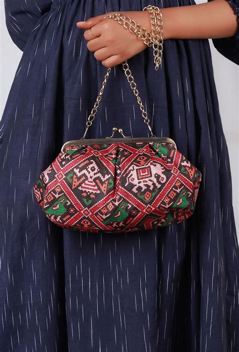 Green, Red & Multi Silk Patola Print Clutch – SAAGAH