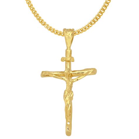14K Gold Heavy Plated 3-Dimensional Crucifix Pendant + 20 inch 2.2mm ...