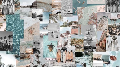 Download Neutral Ocean Aesthetic Collage Desktop Wallpaper | Wallpapers.com