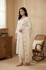 Buy Off White Chikankari Pure Cotton Straight Kurta with Pants and ...