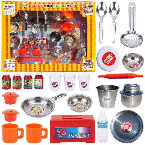 Buy DZLING Kids Steel Kitchen Set Toys, Traditional Indian Cooking ...