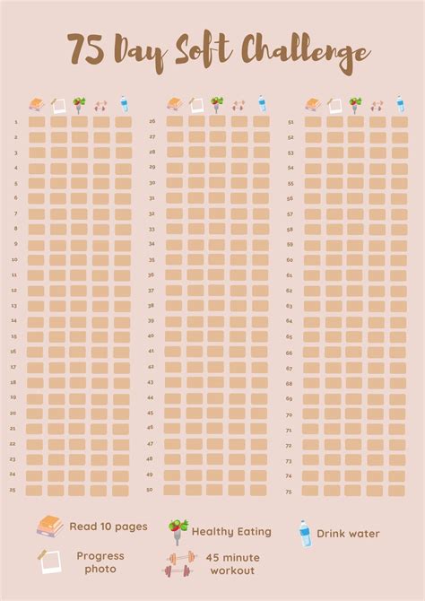 75 Day Soft Challenge Checklist Workout Challenge Mindset Challenge ...
