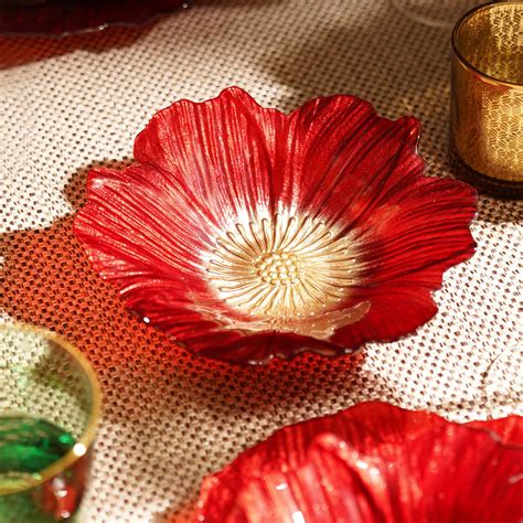PURE HOME + LIVING Set of 2 Red Floral Shaped Glass Serving Bowls ...