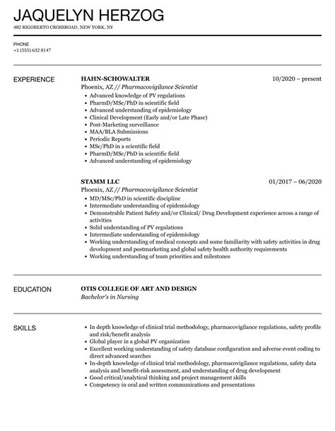Pharmacovigilance Scientist Resume Samples | Velvet Jobs