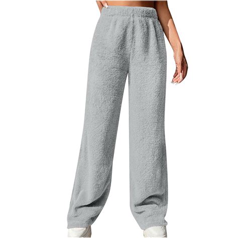 Fleece Lounge Pants Women Winter Plush Fluffy Pajama Pants Comfy Soft ...