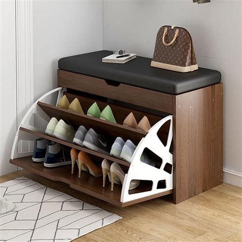 Buy Shoe Storage Bench with Hidden Shoe Cabinet,Leather Entryway Shoe ...