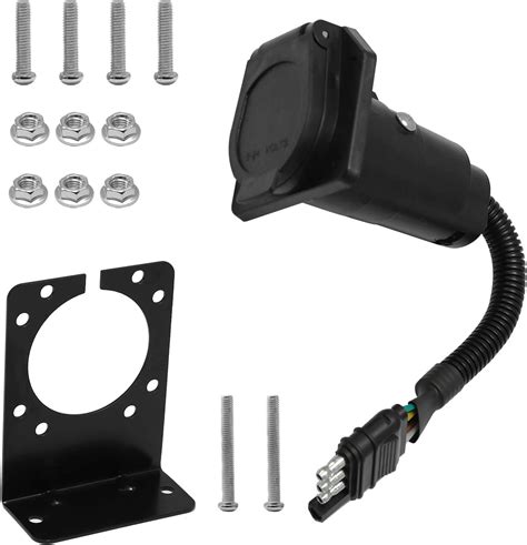 Anxingo Trailer Plug Adapters with Mounting Bracket, 4-Way Flat Truck to 7-Way Blade Trailer ...