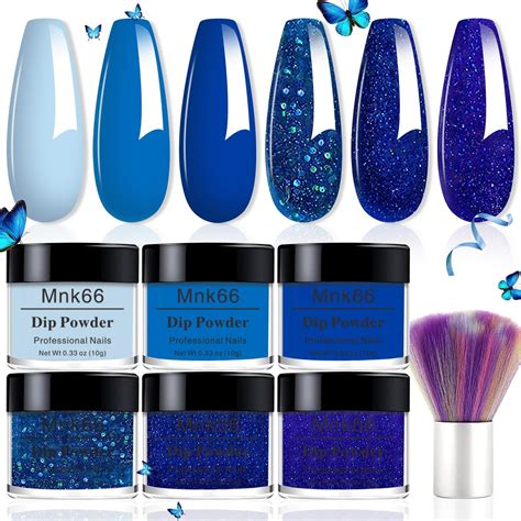 Amazon.com: 6 Colors Dip Powder Set, Royal Blue Glitter Dipping Powder ...