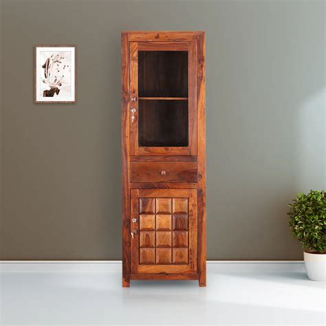 Buy Woodrow Sheesham Wood(Rosewood) Tall Bar Cabinet in HONEY Colour ...