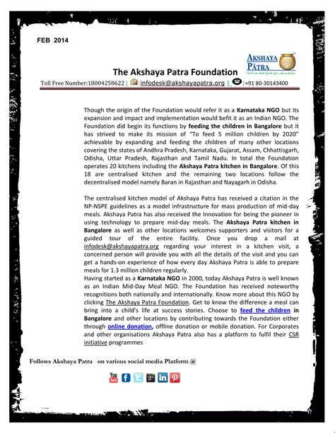 Get a hands-on experience of Akshaya Patra Kitchen in Bangalore | PDF