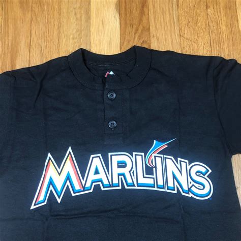 Florida Marlins Shirt Boys Small Black MLB Jersey Youth Henley Majestic ...