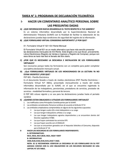 Programa DE Declaracion Telematica - TAREA N° 1: PROGRAMA DE ...