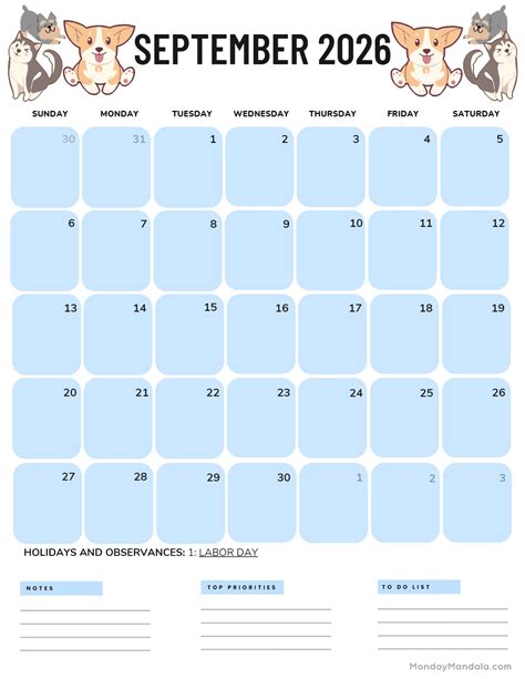 September 2026 Calendar Printable
