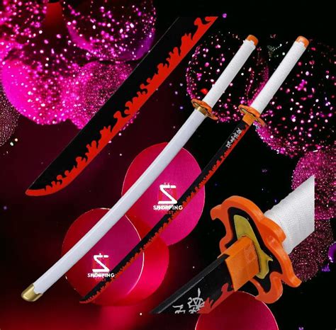 Demon Slayer Kyoujuro Rengoku Nichirin Wooden Blade Katana for Cosplay
