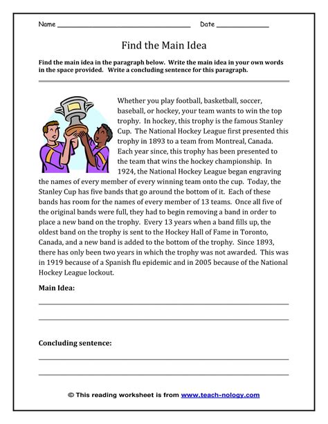 Main Idea Printable Worksheets