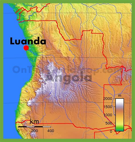 Physical map of Angola - Ontheworldmap.com