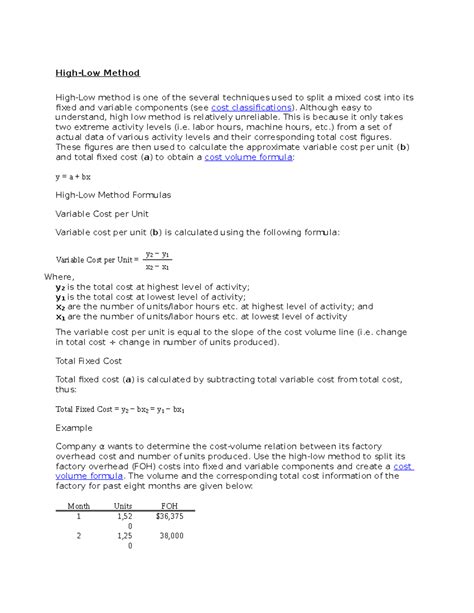 High-Low Method: Cost Analysis and Breakeven Calculations - Studocu