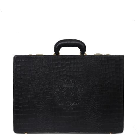 Black Office Briefcase With Secured Number Lock In Croco Textured Leat