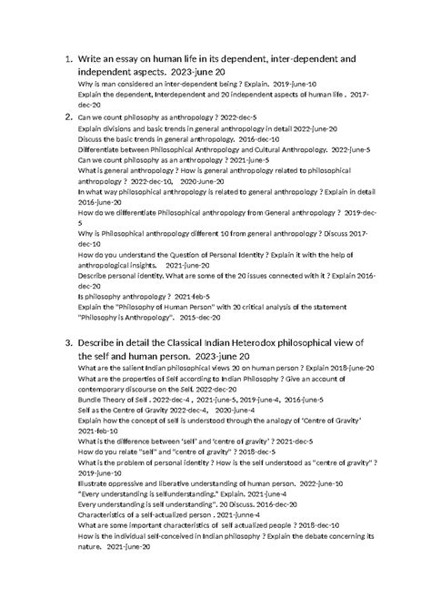 Suggestion mpye004 - 1. Write an essay on human life in its dependent ...