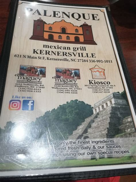 Menu at Palenque Mexican Grill Restaurant, Kernersville