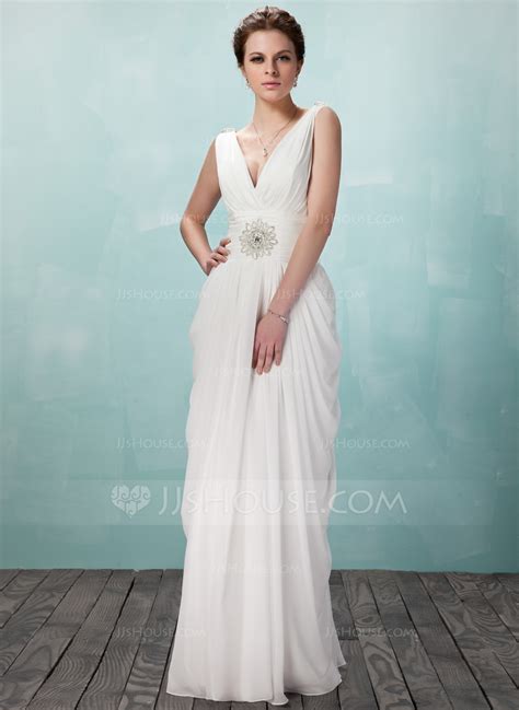 Sheath/Column V-neck Floor-Length Chiffon Evening Dress With Ruffle ...