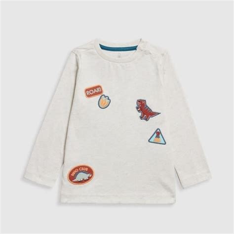 Buy Mothercare Boys Dinosaur Badge Long Sleeves 100% Cotton T-Shirt ...
