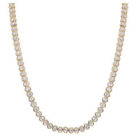 Bezel Set Oval Cut Diamond Tennis Necklace 18K White Gold 14.76Cttw 17 ...