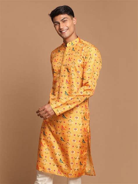 Men's Yellow Silk Blend Ethnic Kurta – vastramay