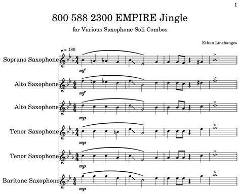 800 588 2300 EMPIRE Jingle - Sheet music for Soprano Saxophone, Alto ...