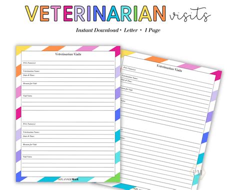 Veterinarian Visits, Printable Pet Visit Log, Vet Appointments, Pet Health Record, Pet Care ...