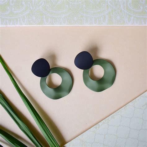 Geometric Curved Green and Black Drop Earrings | Salty – Salty Accessories