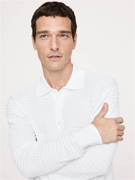 Textured Cotton Long-Sleeve Sweater Polo | Banana Republic