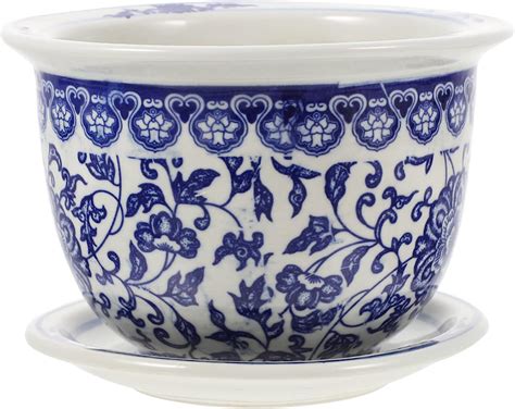 Yardwe Blue and White Porcelain Flower Pots Chinese Ceramic Planters ...
