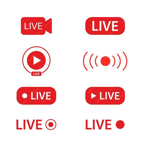 Flat vector set of live streaming and live broadcast on red icons ...