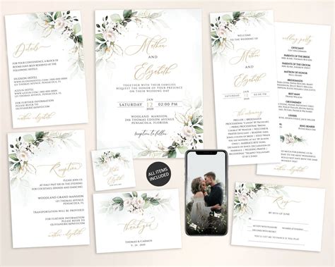 Wedding Template Bundle, Boho Wedding Invite Kit, Wedding Invitation ...