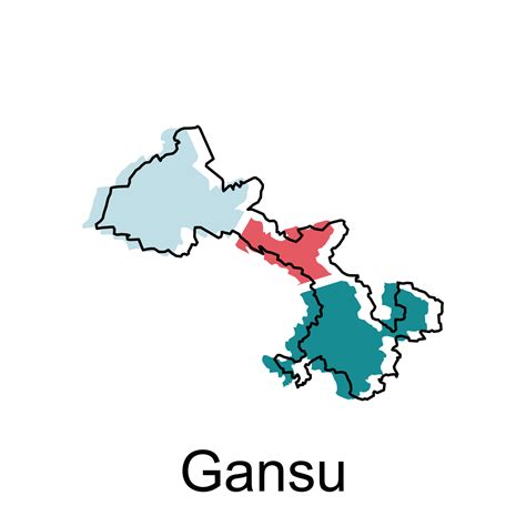 Map of Gansu High Quality is a province of China map, black and white detailed outline regions ...