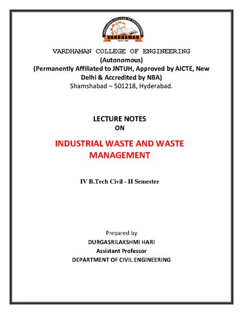 Industrial Waste & Management Lecture Notes - CIVIL IV B Semester - Studocu