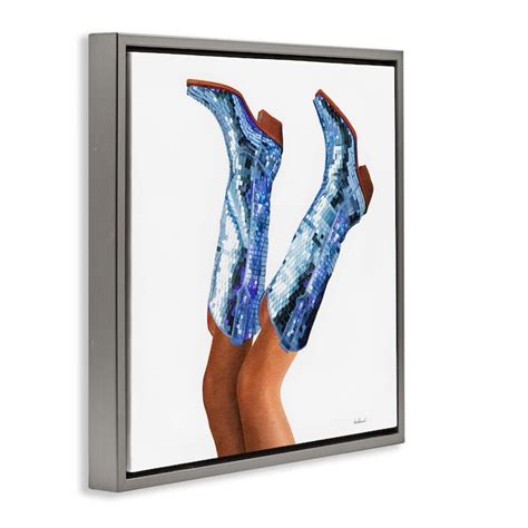 Stupell Industries Blue Glam Cowgirl Boots Gray Framed Floater Canvas ...