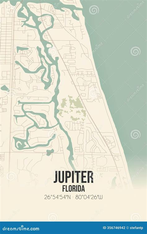 Retro US Map of Jupiter, Florida. Vintage Street Map. Stock ...