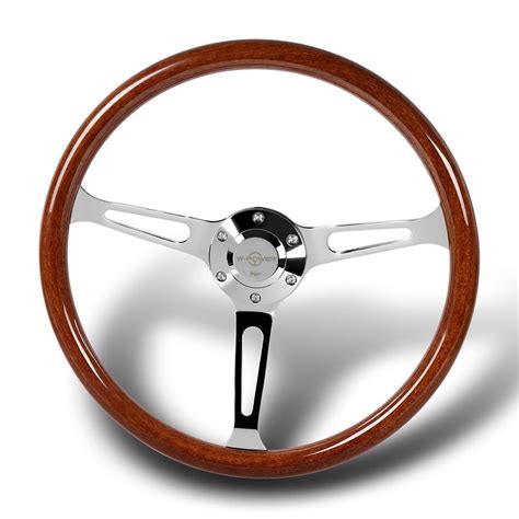 W-Power 380MM Brown Wood Grain 6-Holes Chrome Spoke 15-Inch Steering ...