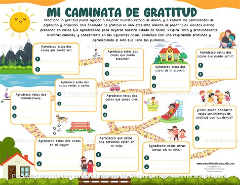 My Gratitude Walk Worksheet (Spanish Version) – Mental Health Center Kids