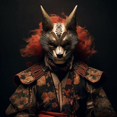 Samurai Wearing Kitsune Mask, Medieval Japanese Aesthetics, Niji Style ...