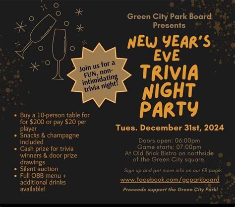 New Years Eve Trivia Night Party, OBB - Old Brick Bistro, Green City ...