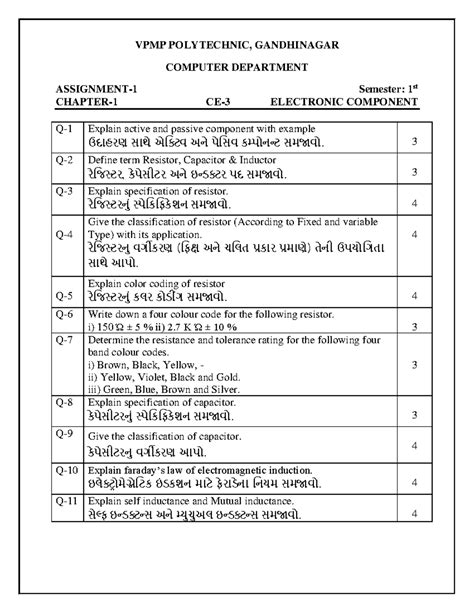 VPMP POLYTECHNIC 1st SEMESTER ASSIGNMENT: BASICS OF ELECTRONICS - Studocu