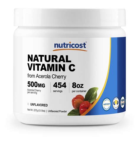 Nutricost Natural Vitamin C - Acerola Cherry Powder 0.5 LB - Gluten ...
