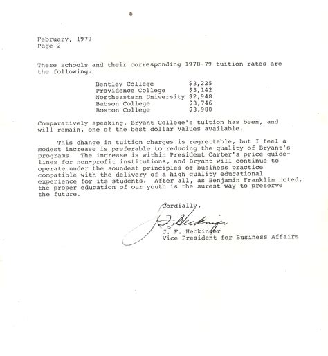 Bryant College Tuition Rate Documents From 1979 to 1981