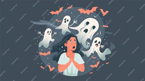 Woman fear and crying with imaginary ghosts flying | Premium AI ...